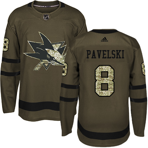 Adidas Sharks #8 Joe Pavelski Green Salute to Service Stitched Youth NHL Jersey